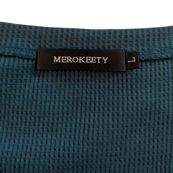 Merokeety Lace Short Sleeve V-Neck Top, Sz L, Teal, NWT - Picture 2 of 7